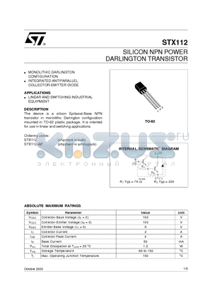 STX112 datasheet - SILICON NPN POWER DARLINGTON TRANSISTOR