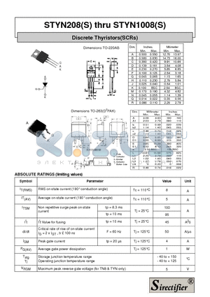 STYN1008 datasheet - Discrete Thyristors(SCRs)