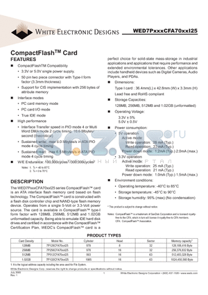 WED7P1G0CFA7000I25 datasheet - CompactFlashTM Card