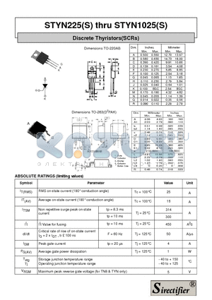 STYN225 datasheet - Discrete Thyristors(SCRs)