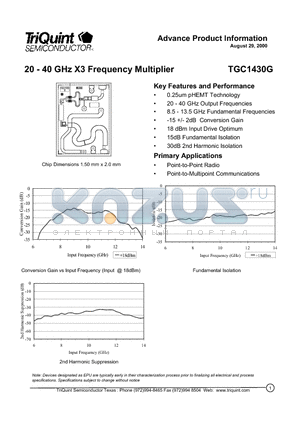 TGC1430G datasheet - 20 - 40 GHz X3 Frequency Multiplier