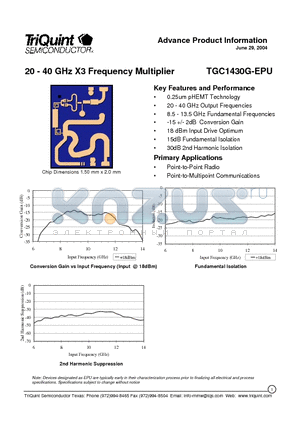 TGC1430G-EPU datasheet - 20 - 40 GHz X3 Frequency Multiplier