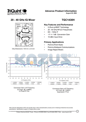 TGC1430H datasheet - 20 - 40 GHz IQ Mixer