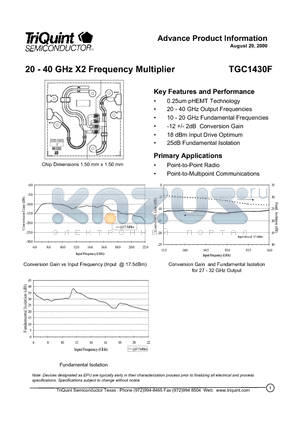 TGC1430F datasheet - 20 - 40 GHz X2 Frequency Multiplier