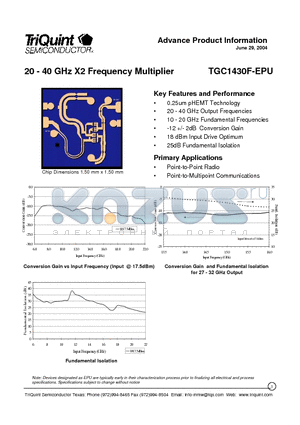 TGC1430F-EPU datasheet - 20 - 40 GHz X2 Frequency Multiplier
