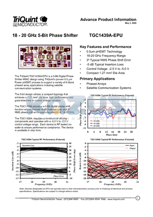 TGC1439A-EPU datasheet - 18 - 20 GHz 5-Bit Phase Shifter