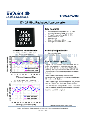 TGC4405-SM datasheet - 17 - 27 GHz Packaged Upconverter