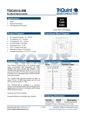 TGC2510-SM datasheet - Ku-Band Upconverter