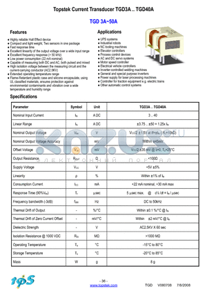 TGD datasheet - Topstek Current Transducer TGD3A .. TGD40A