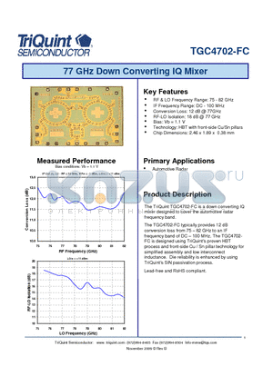 TGC4702-FC datasheet - 77 GHz Down Converting IQ Mixer