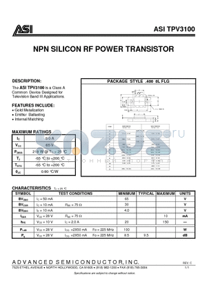 TPV3100 datasheet - NPN SILICON RF POWER TRANSISTOR