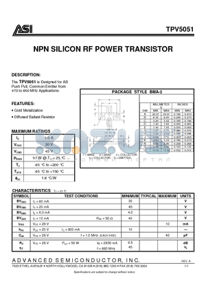 TPV5051 datasheet - NPN SILICON RF POWER TRANSISTOR