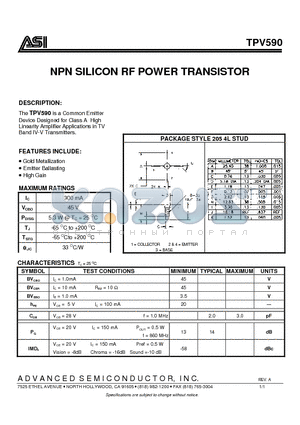 TPV590 datasheet - NPN SILICON RF POWER TRANSISTOR