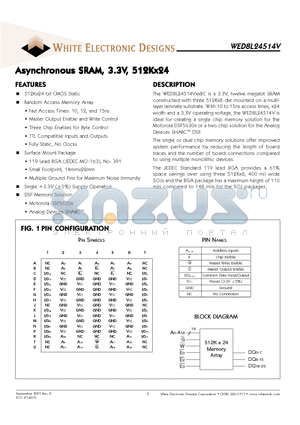 WED8L24514V15BI datasheet - Asynchronous SRAM, 3.3V, 512Kx24