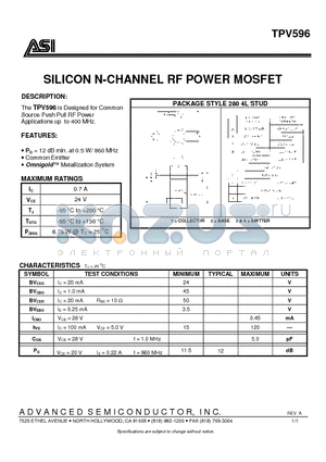 TPV596 datasheet - SILICON N-CHANNEL RF POWER MOSFET