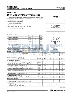 TPV597 datasheet - UHF LINEAR POWER TRANSISTOR