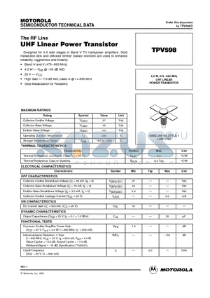 TPV598 datasheet - UHF LINEAR POWER TRANSISTOR