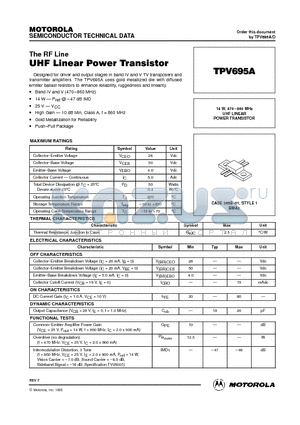 TPV695 datasheet - UHF LINEAR POWER TRANSISTOR