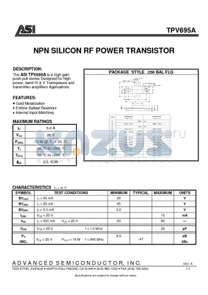 TPV695A datasheet - NPN SILICON RF POWER TRANSISTOR