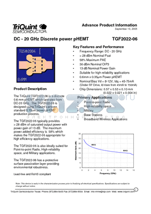TGF2022-06 datasheet - DC - 20 GHz Discrete power pHEMT