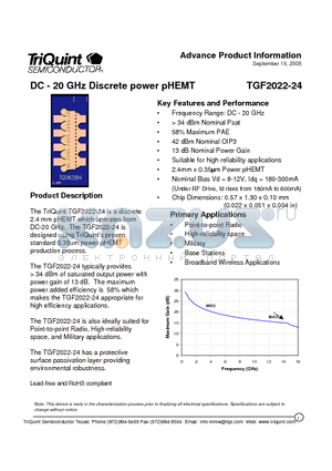 TGF2022-24 datasheet - DC - 20 GHz Discrete power pHEMT