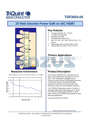 TGF2023-05 datasheet - 25 Watt Discrete Power GaN on SiC HEMT