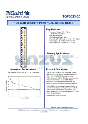 TGF2023-20 datasheet - 100 Watt Discrete Power GaN on SiC HEMT