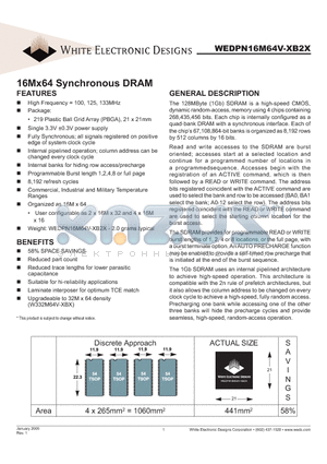 WEDPN16M64V-100B2I datasheet - 16Mx64 Synchronous DRAM