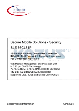 SLE66CL81P datasheet - Secure Mobile Solutions - Security