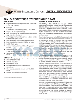 WEDPN16M64VR-125B2C datasheet - 16Mx64 REGISTERED SYNCHRONOUS DRAM