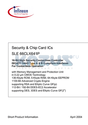 SLE66CLX641P datasheet - Security & Chip Card ICs