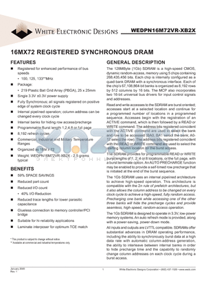 WEDPN16M72VR-100B2I datasheet - 16MX72 REGISTERED SYNCHRONOUS DRAM