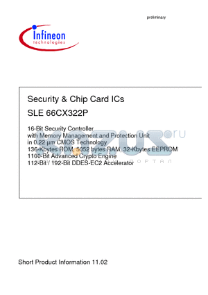 SLE66CX322P datasheet - Security & Chip Card ICs