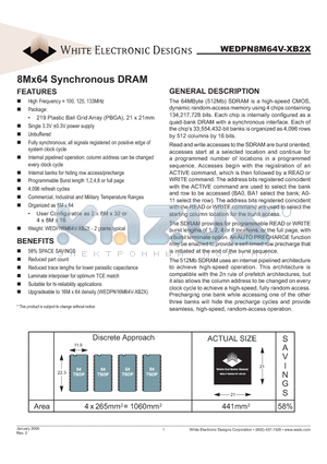 WEDPN8M64V-125B2I datasheet - 8Mx64 Synchronous DRAM