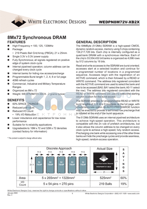 WEDPN8M72V-100B2I datasheet - 8Mx72 Synchronous DRAM