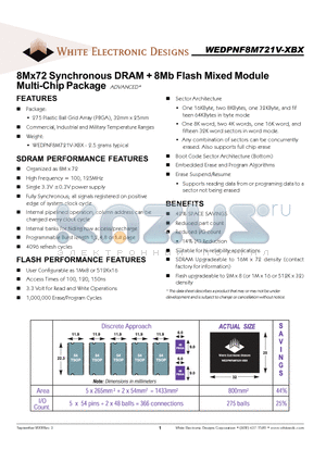 WEDPNF8M721V-1210BM datasheet - 8Mx72 Synchronous DRAM  8Mb Flash Mixed Module Multi-Chip Package