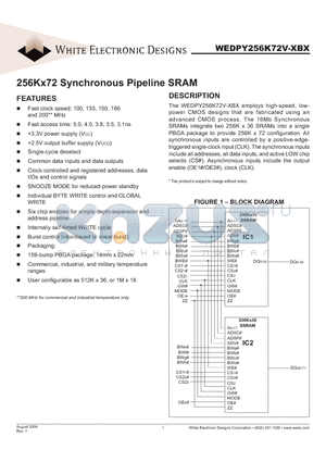 WEDPY256K72V-100BM datasheet - 256Kx72 Synchronous Pipeline SRAM