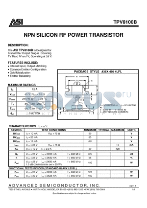 TPV8100B datasheet - NPN SILICON RF POWER TRANSISTOR