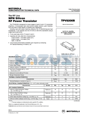 TPV8200B datasheet - RF POWER TRANSISTOR NPN SILICON