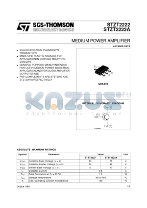 STZT2222A datasheet - MEDIUM POWER AMPLIFIER