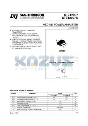 STZT2907 datasheet - MEDIUM POWER AMPLIFIER