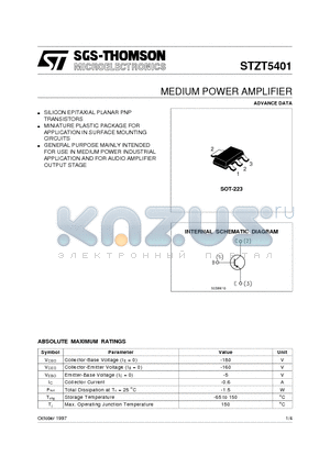 STZT5401 datasheet - MEDIUM POWER AMPLIFIER