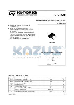 STZTA42 datasheet - MEDIUM POWER AMPLIFIER