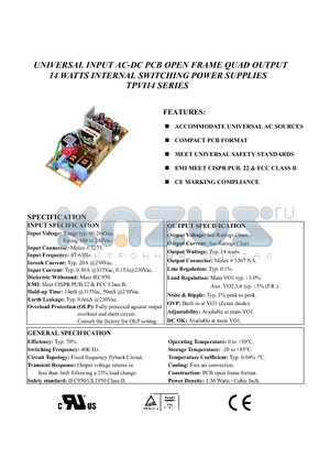 TPVI14-Q033EII datasheet - UNIVERSAL INPUT AC-DC PCB OPEN FRAME QUAD OUTPUT 14 WATTS INTERNAL SWITCHING POWER SUPPLIES TPVI14 SERIES