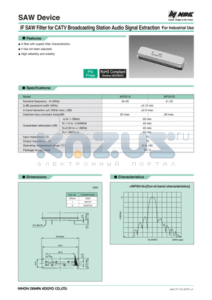 WF051A datasheet - IF SAW Filter for CATV Broadcasting Station Audio Signal Extraction