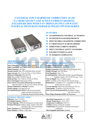 TPVP348-T033EI datasheet - UNIVERSAL INPUT HARMONIC CORRECTION AC-DC N1 REDUNDANCY AND ACTIVE CURRENT SHARING ENCLOSURE BOX WITH FAN TRIPLE OUTPUT 350 WATTS INTERNAL SWITCHING