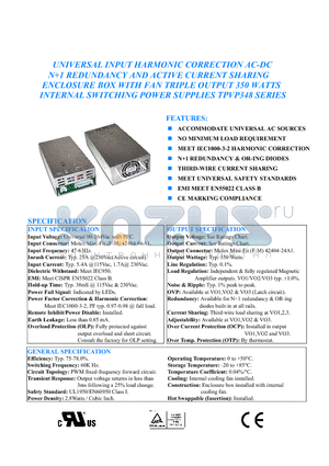 TPVP348-T033II datasheet - UNIVERSAL INPUT HARMONIC CORRECTION AC-DC N1 REDUNDANCY AND ACTIVE CURRENT SHARING ENCLOSURE BOX WITH FAN TRIPLE OUTPUT 350 WATTS INTERNAL SWITCHING