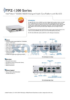 TPZ-1300 datasheet - Intel^ Atom D2550/ N2600 Intelligent Health Care Platform with Rich I/O