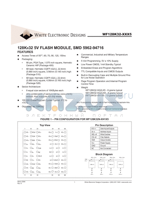 WF128K32-XXX5 datasheet - 128KX32 5V FLASH MODULE, SMD 5962-94716