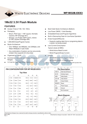 WF1M32B-100G2TC3A datasheet - 1Mx32 3.3V Flash Module